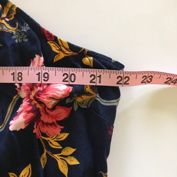 Old Navy Navy Blue Floral Satin Smocked Midi Slip Dress Sz XXL Floral Side Slit - Picture 14 of 15